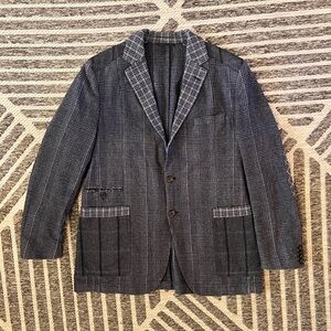 ETRO 54 US Sz 40 Italian Tweed Plaid Wool Patchwork Blazer